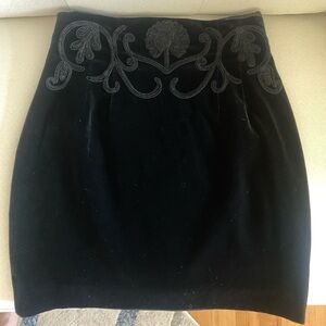 Vintage Escada Black Pencil Skirt with Embroidery